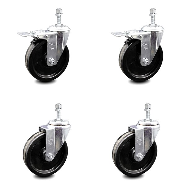 Service Caster 5 Inch Phenolic Swivel 3/8 Inch Threaded Stem Caster Total Lock Brake SCC, 2PK SCC-TSTTL20S514-PHS-381615-2-S-2 - main